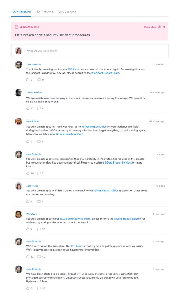 social intranet timeline