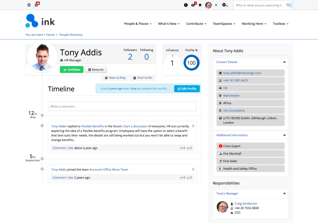 intranet profile with crisis expert