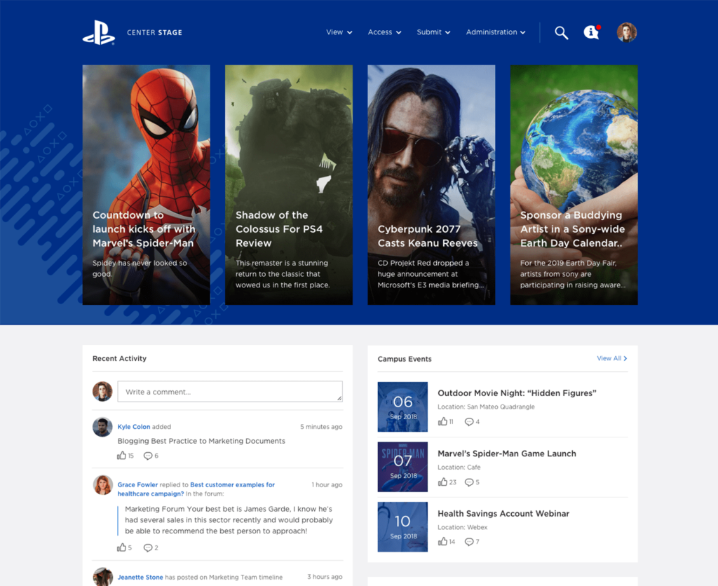 Sony Interactive Entertainment intranet homepage design